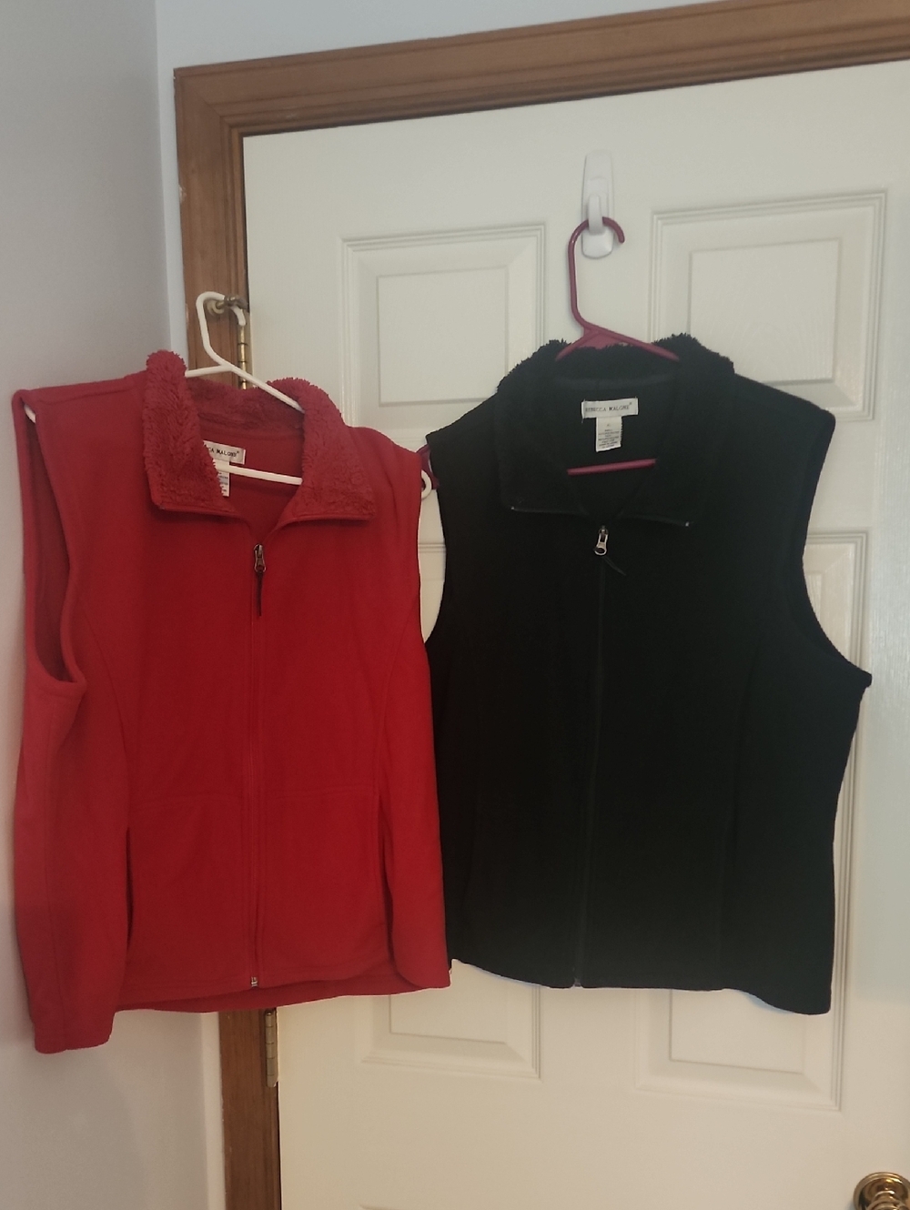 Rebecca Malone Red and Black Fleece Vests - Pair